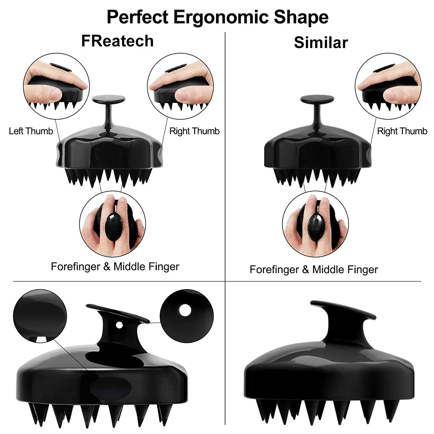 Amazon black silicone bristles exfoliate and remove dandruff shampoo brush washing shampoo tool hair care scalp massager