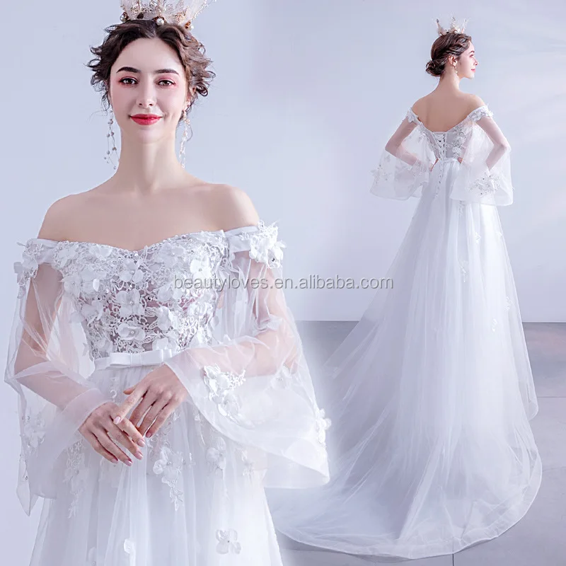 Elegant Lace Long Sleeve Wedding Dress Open Back off shoulder Bridal Gowns