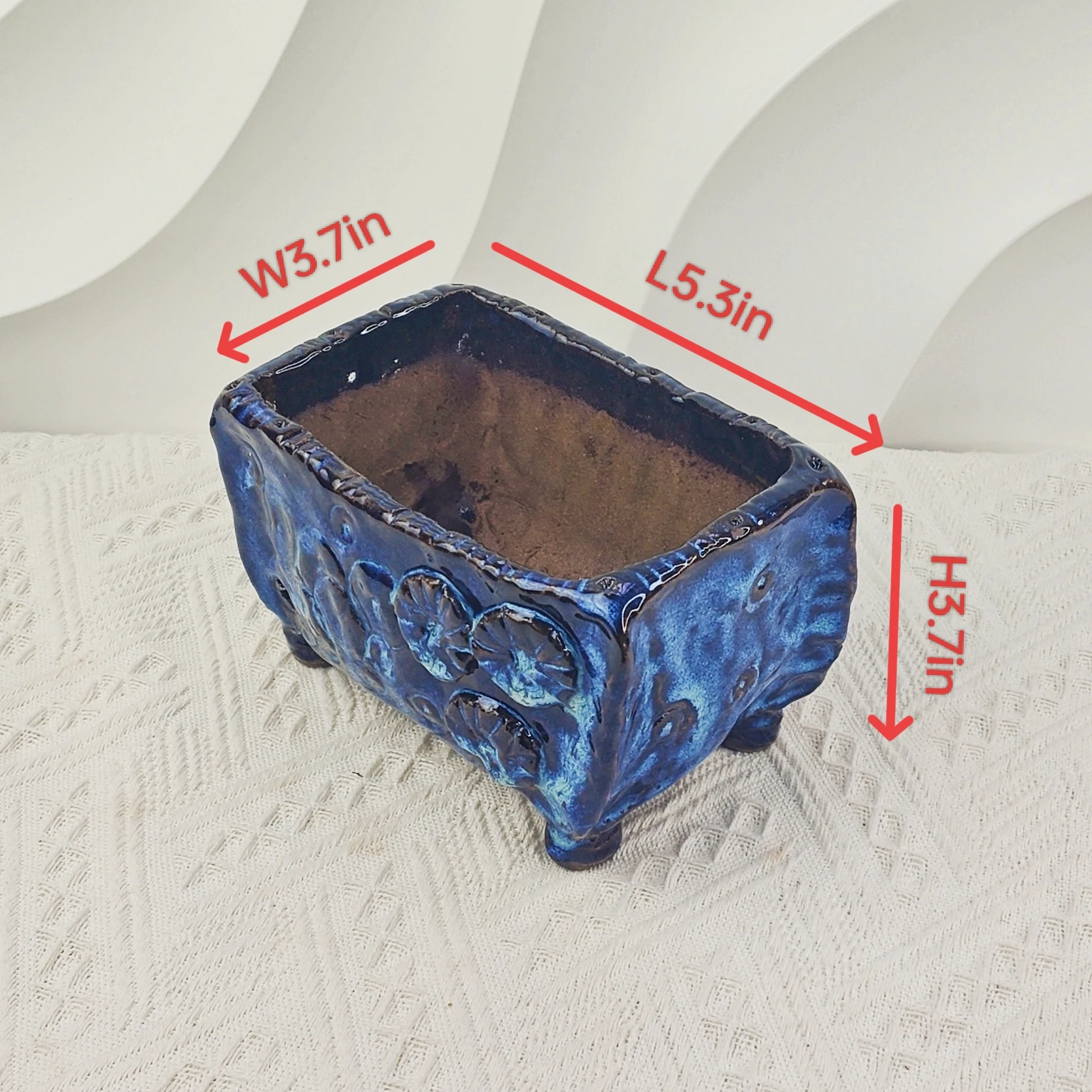 Handkneaded Rectangle Ceramic Flower Pot Desktop Potted Simple