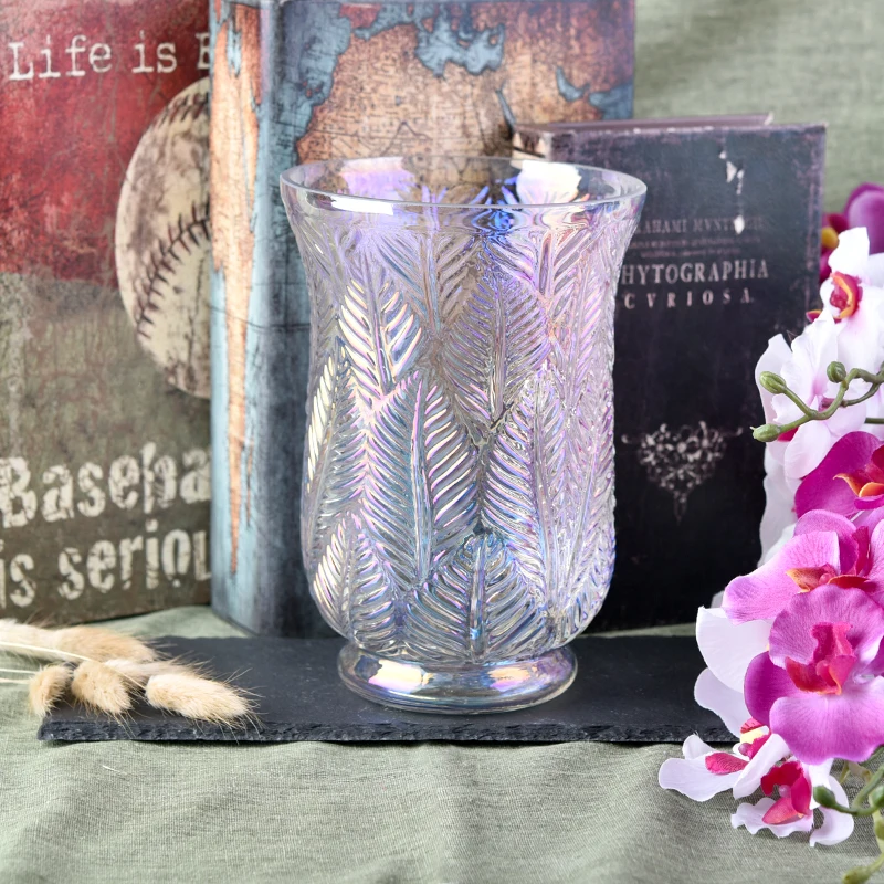 Clear leaf candle container high votive scented glass candle vessel wedding occasion handmade in bulk