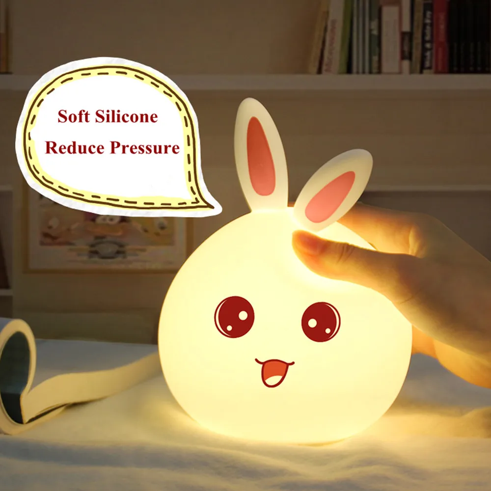 New style Rabbit Lamp For Children Baby Kids Bedside Multicolor Silicone Touch Sensor Tap Control LED Night Light
