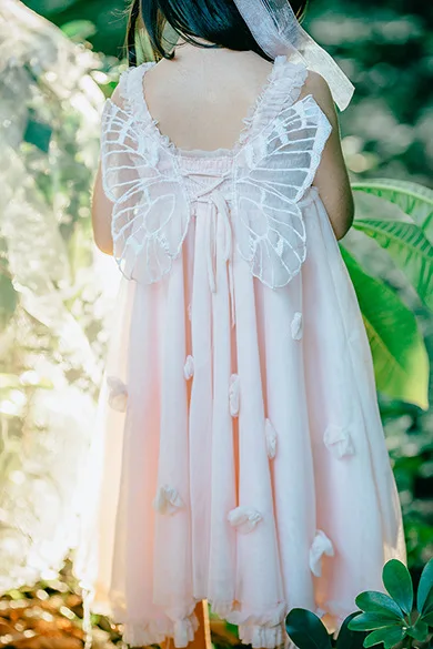 2019热销ins网纱白色花童婚礼派对蓬蓬裙连衣裙飞袖仙女翅膀衣服夏季