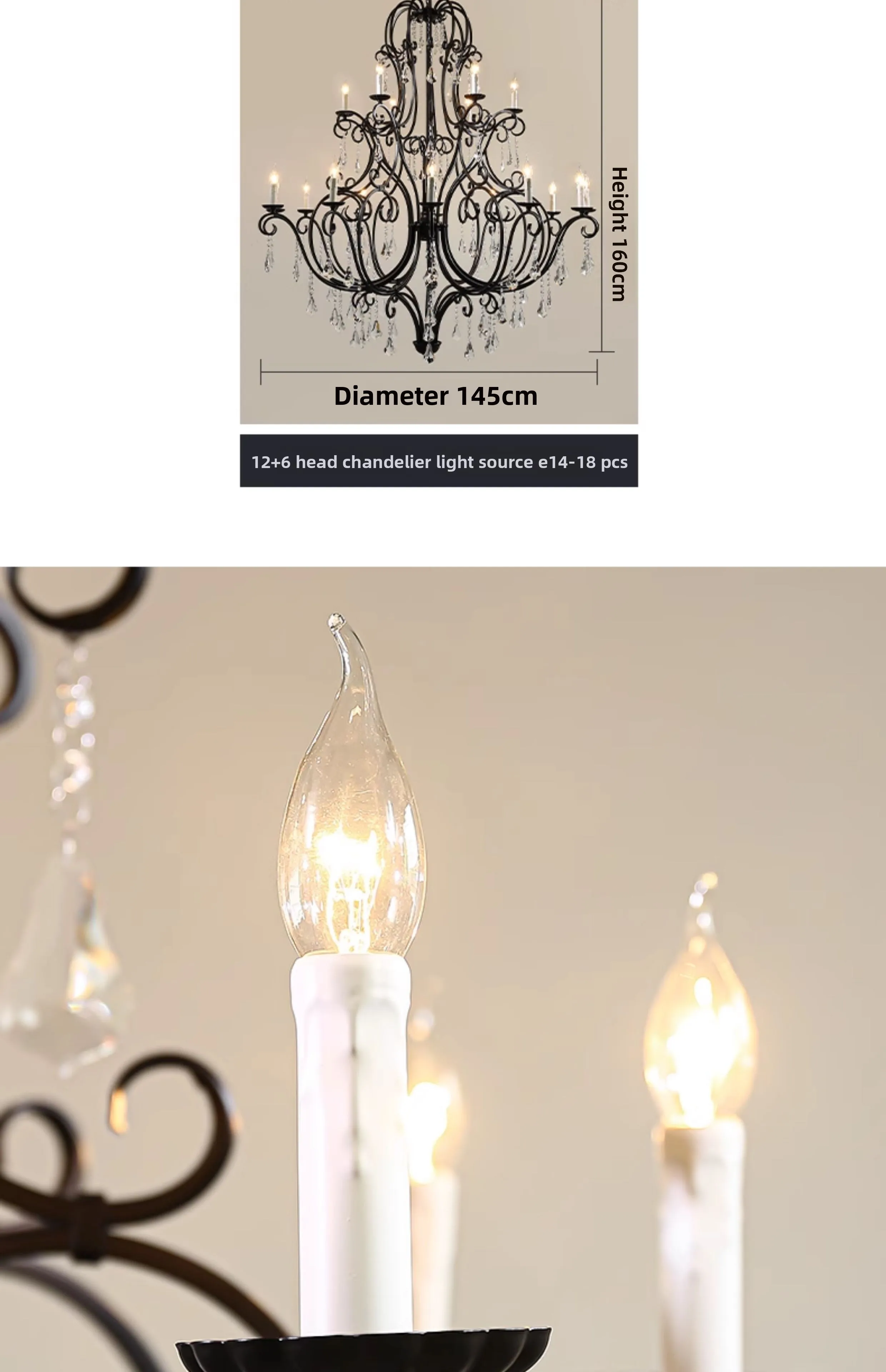product large vintage retro brass black metal crystal chandelier customized home decor pendant light-17