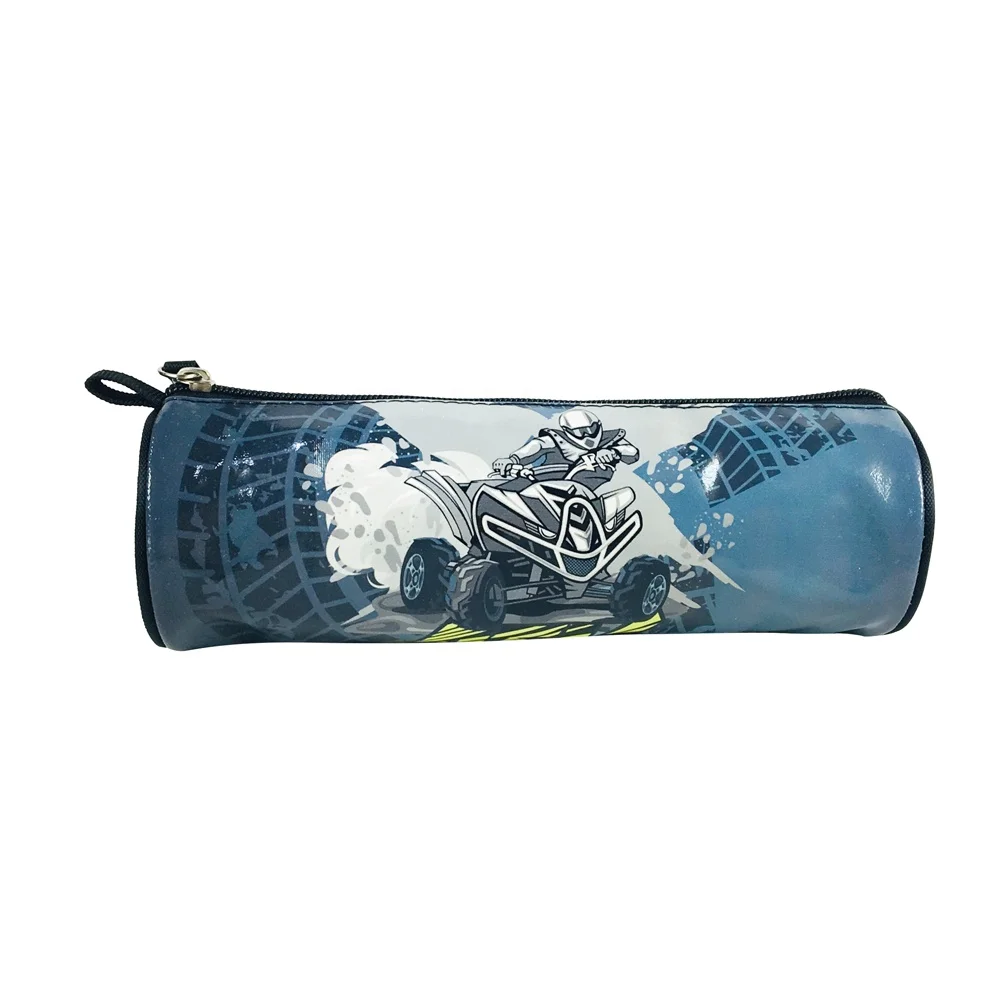 
School supply stationery leather emboss race car pencil case pouch bag student boy 