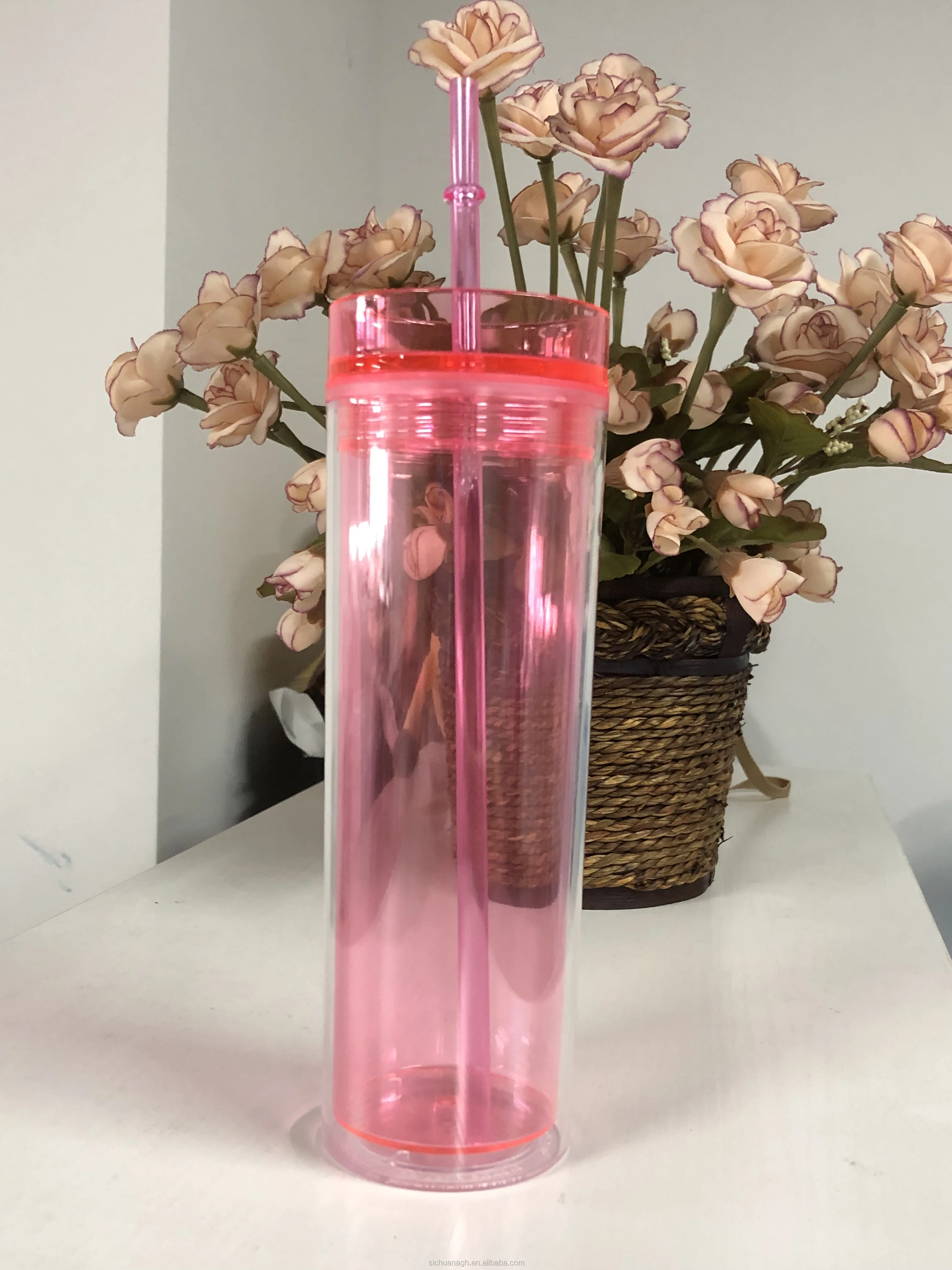 16oz Colorful Skinny Tumbler Plastic Bottle Double Wall Acrylic Tumbler