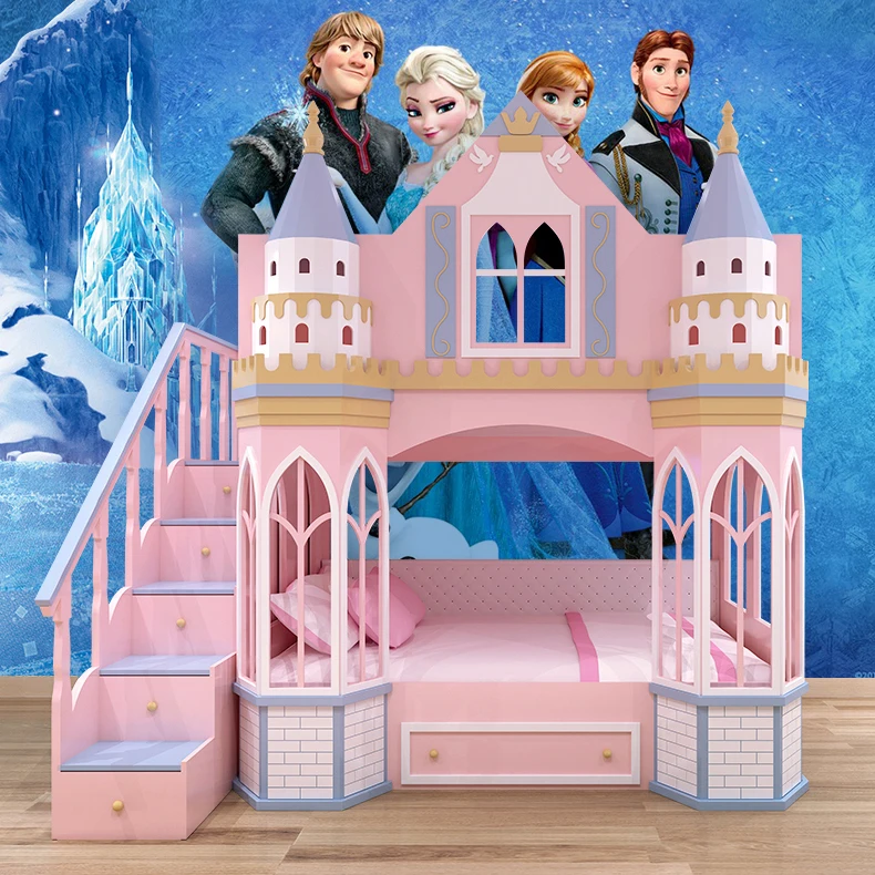 European Style Castle Girls Bed Up And Low Bed Pink Princess Bunk Bed ...