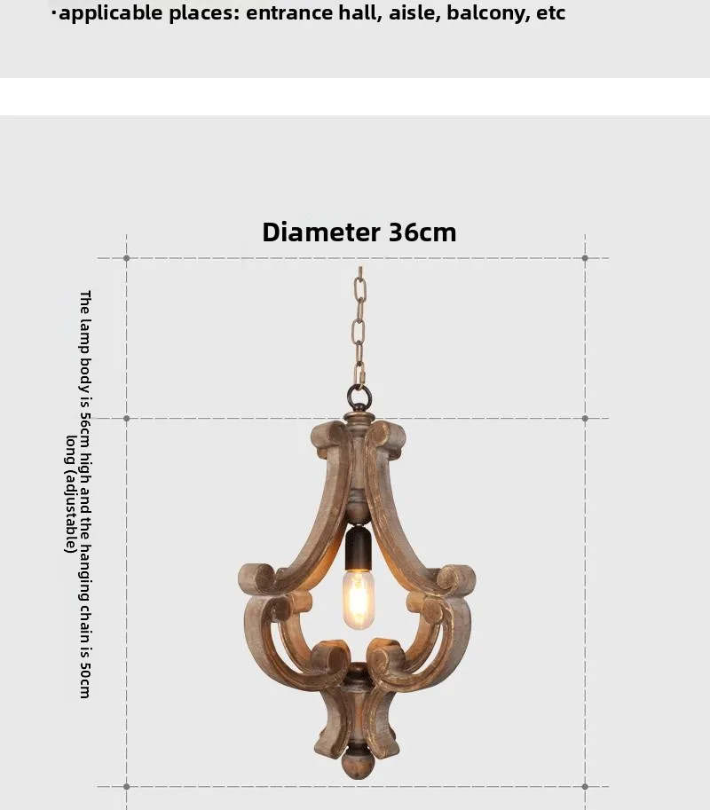 product american country style solid wood single head pendant light vintage small gold trim for clothing store dining room light-13