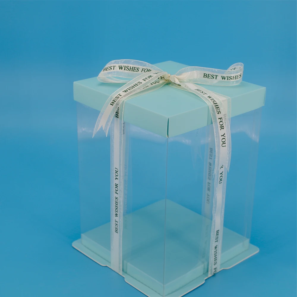 蓝色盖子和底座塑料透明盒批发蛋糕盒生日蛋糕派对礼物 - buy plastic