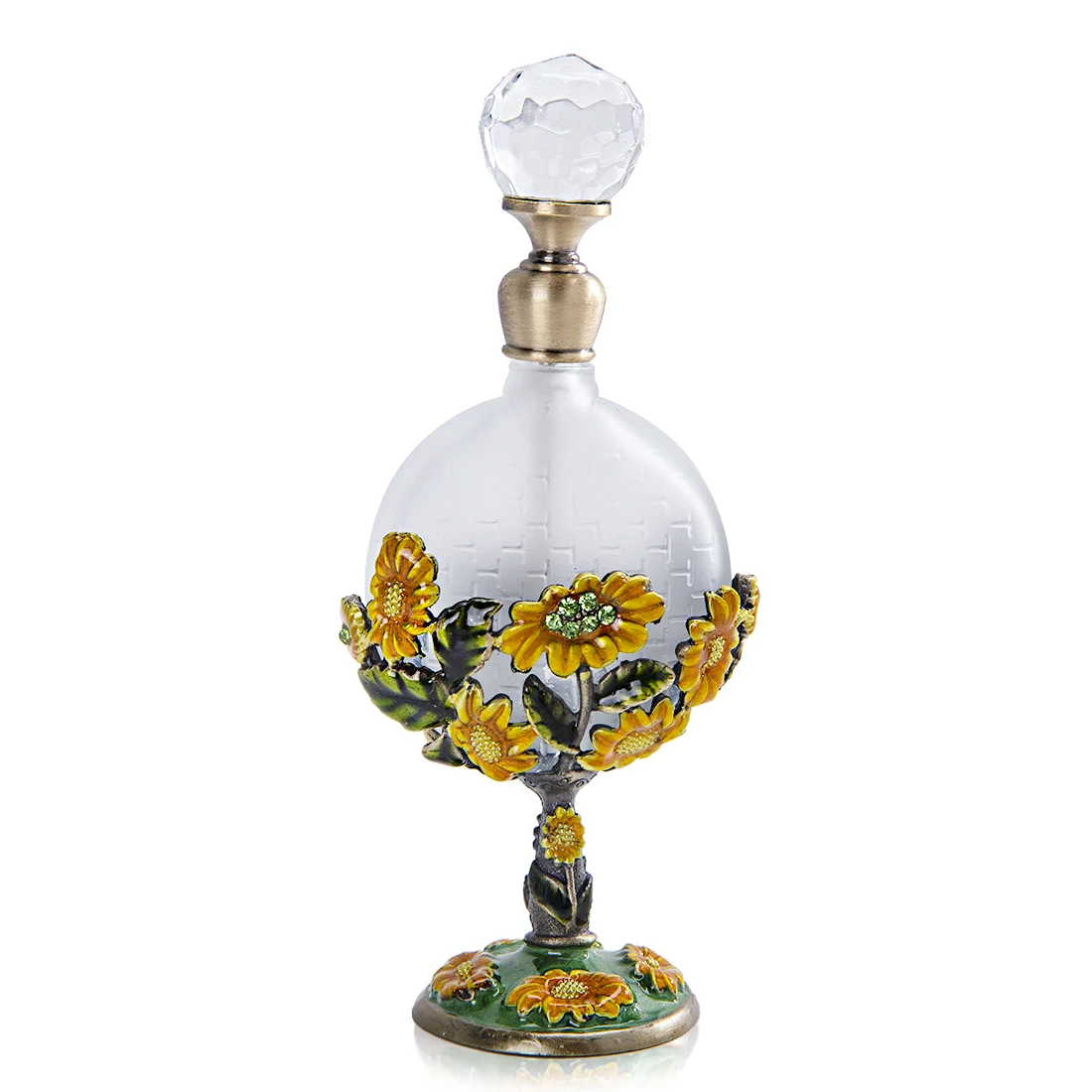 H&d Clear Vintage Sunflower Perfume Bottle Jeweled Crystal Empty