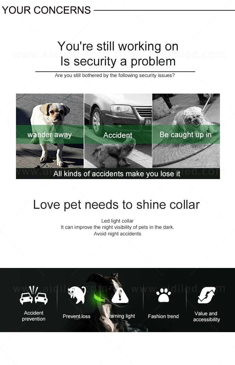 Nylon Reflective Dog Collar with Led Light High Quality Reflective Stitching  Pet Night Safety