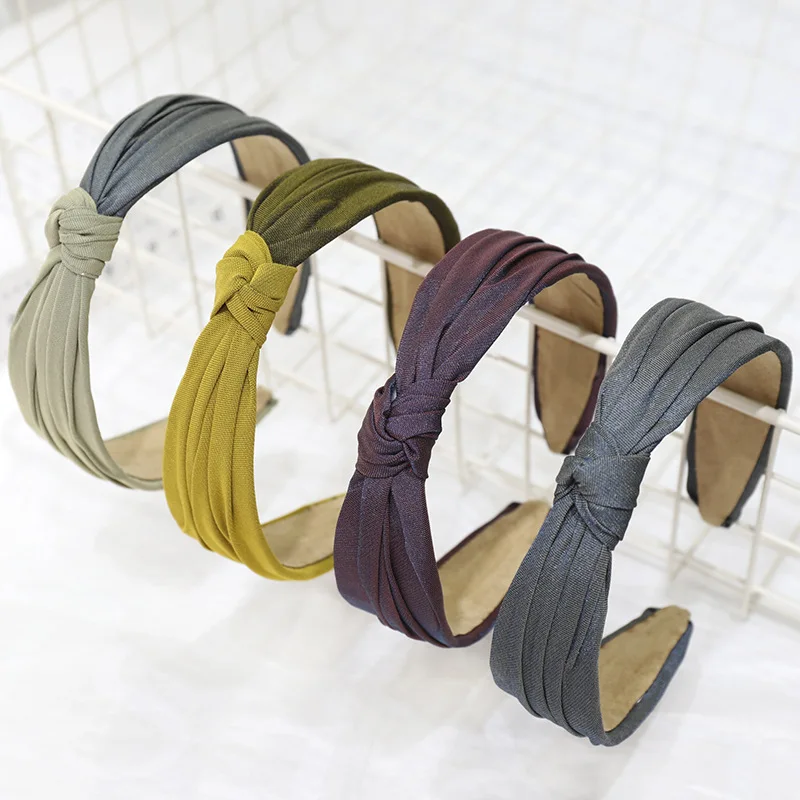 Yucat New Design Fashion Girls Hair Accessories Hoop Pure Fabric Forehead Hairband Plain Knot Headbands For Women