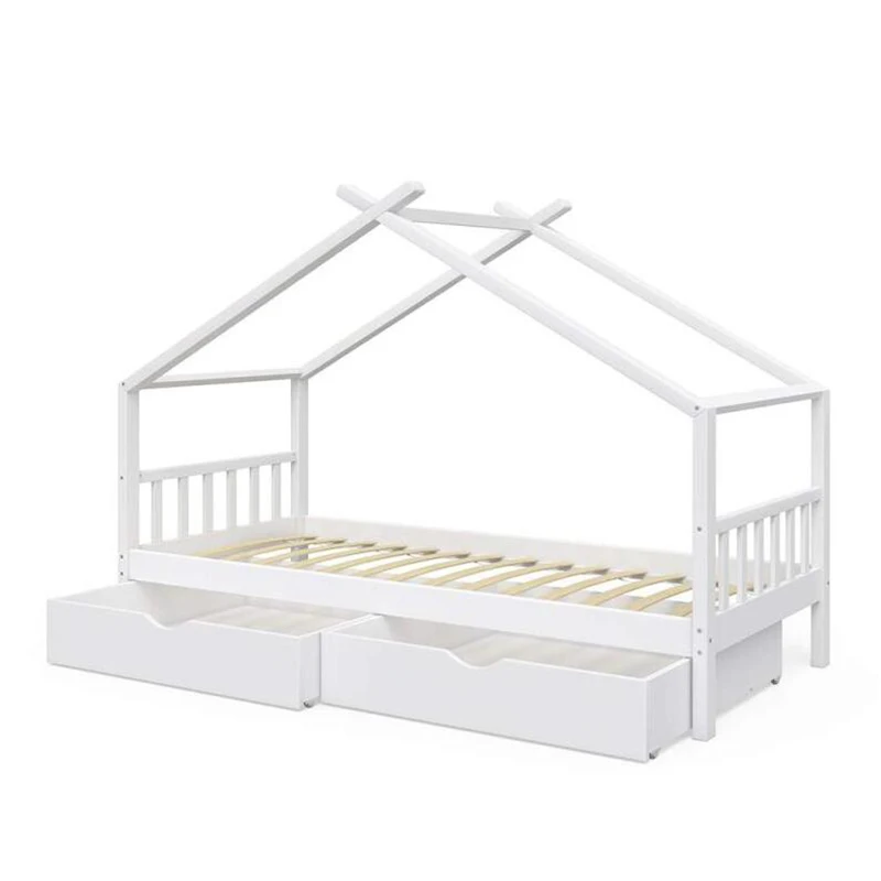 kids wooden house bed frame, white house bed