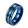 8mm tungsten blue plated two straight channel and across channel ring brushed surface men's ring