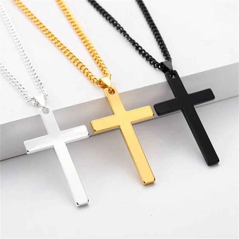 Religious Jewelry Stainless Steel Gold Plated Statement Necklace Cross Pendant Necklaces For Men