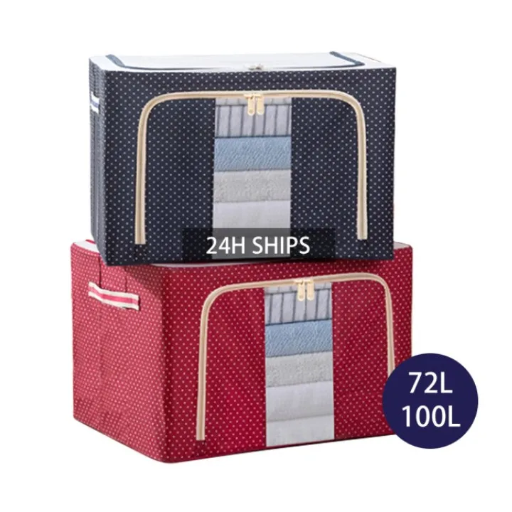 
100L Large Cube Zippered Collapsible Decorative Oxford Fabric Foldable Organizer Clothes Storage Boxes with Lid 