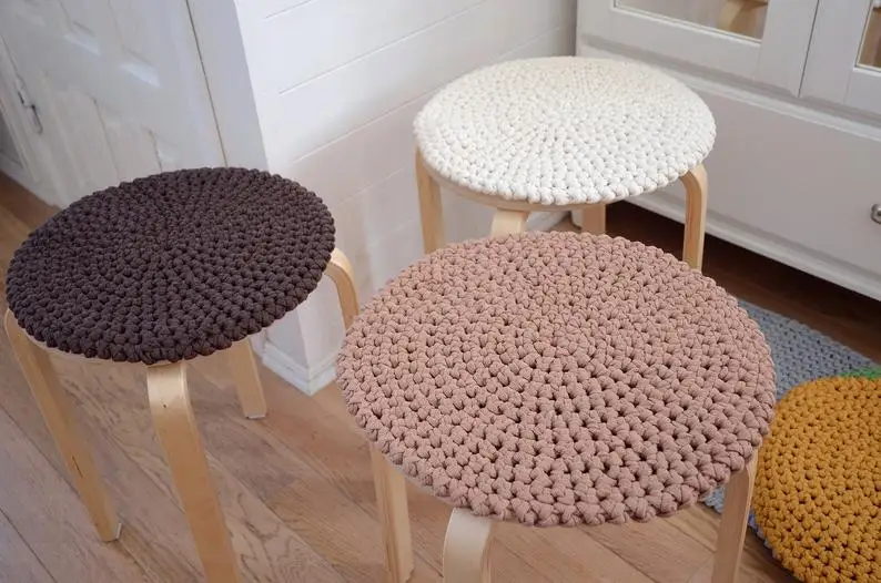 Seat Cushion Recycled Cotton Square Chunky Crochet Chair Pads 