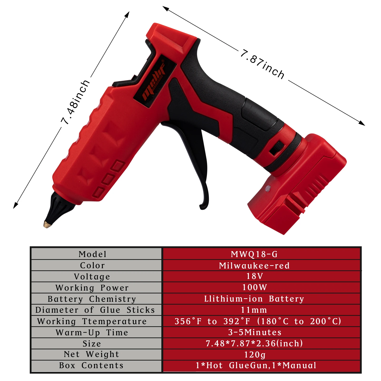 Cordless Hot Glue Gun For Milwaukee 18v Battery,100w Handheld Battery ...