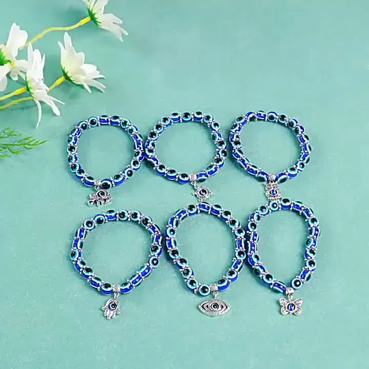 Set Portafortuna: Portachiavi Con Occhio Turco 10mm E Bracciale Hamsa Con Perline - Forma Elefante, Gufo, Farfalla - Amuleto Portafortuna - 4