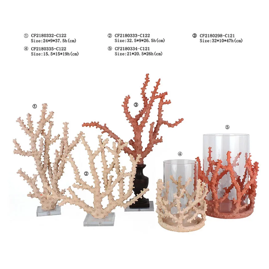 Resin  artificial coral hurricane candle holder for home decor manufacture