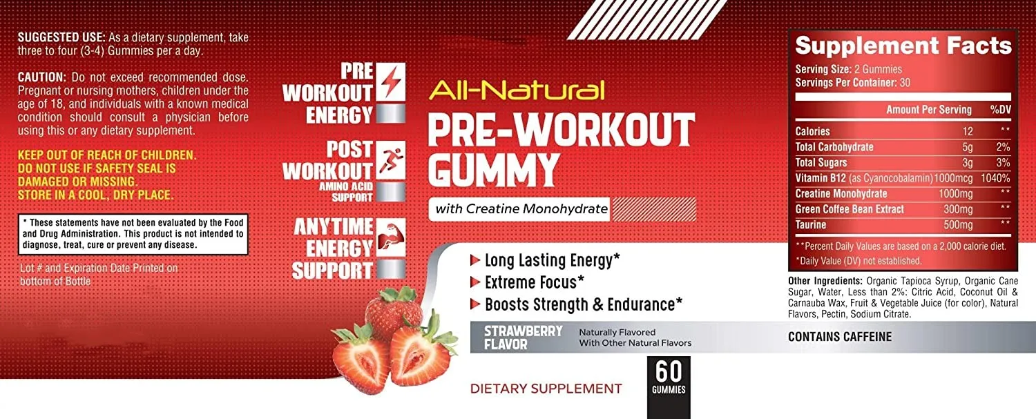 Quality Manufacturer Natural Supplement Pre Workout Gummy Supplier