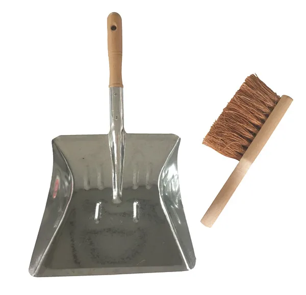 Coconut Fiber Brush And Galvanised Dustpan Set With Wooden Handle Buy