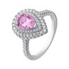 925 Sterling Silver Pink Cubic Zirconia Pear Cut Shape Ring Halo Setting For Girls