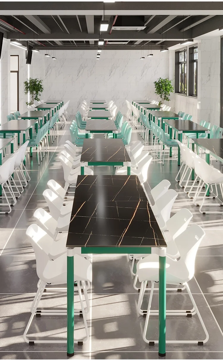 product modern four person school canteen dining table chair one piece metal combination for hotel outdoor bedroom hospital use-3