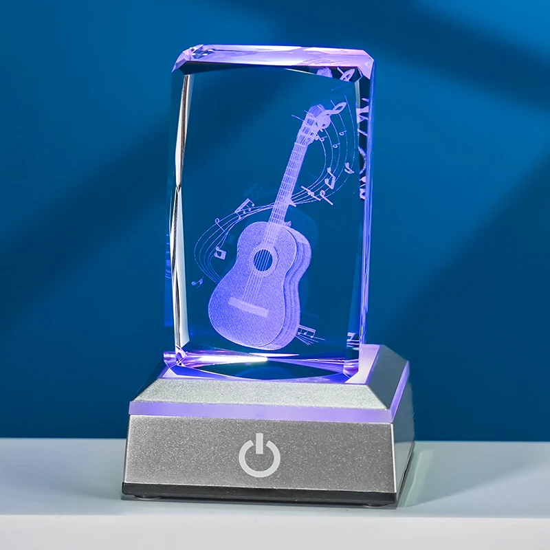 Wholesale  3D laser crystal cube Crystal Guitar Music Festival Souvenir Gifts manufacture