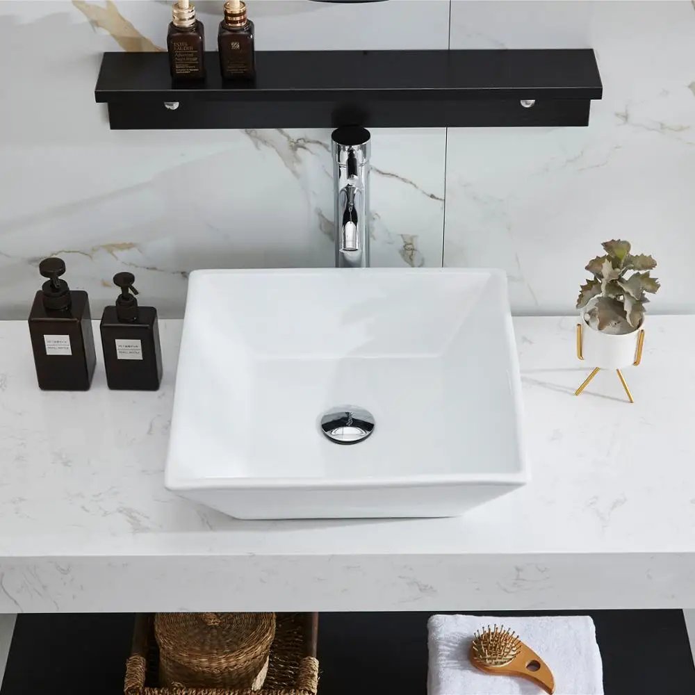 Modern Small Countertop Ceramic Sink Tap Hole White Bathroom Hand Wash