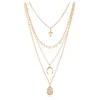 Fashion Gold Cross Moon Jesus 4 Layers Necklace for Women