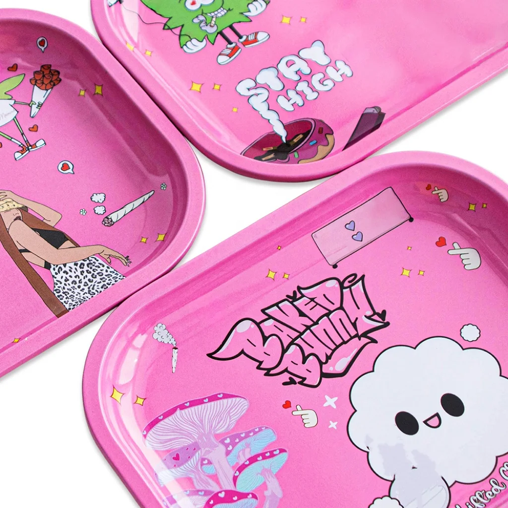 girly tobacco tins Pink Power Puff Girly Rolling Paper Tray Sublimation Custom Anime Metal  Tobacco Cigarette Smoking Tin Rolling Tray