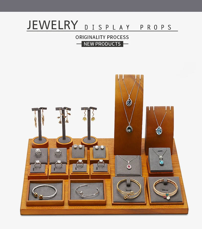 Digu Custom Jewelry Display Set Wood Jewelry Organizer Ring Necklace Earrings Window Jewellery