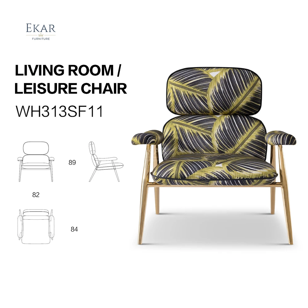 product ekar furniture luxury modern leisure chair metal frame upholstered backrest leisure chair-64