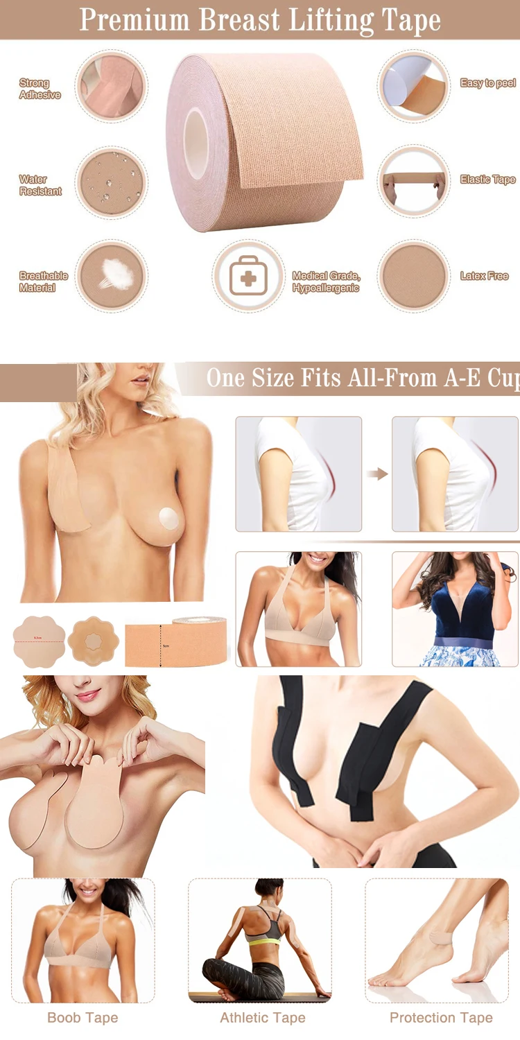 Low MOQ Waterproof Push Up Coloured Cotton Fabric Transparent Adhesive Breast Boob Tape Uplift