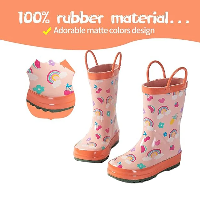 Cute Fun Patterns Kids Rain Boots Pink Toddler Rain Boots With Handles
