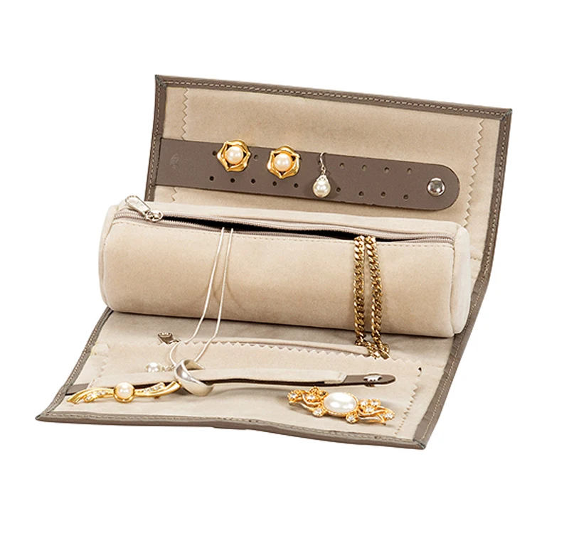 Portable Leather Roll Up Jewelry Organizer Foldable Travel Jewelry Roll