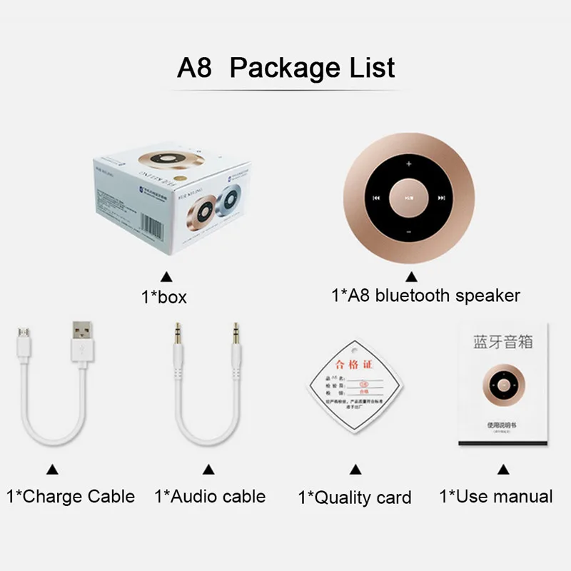 A8 Mini Wireless Bluetooth Speaker Portable Touch Screen Stereo Subwoofer MP3 Player Handsfree with Mic TF Card AUX Speakers - ANKUX.COM