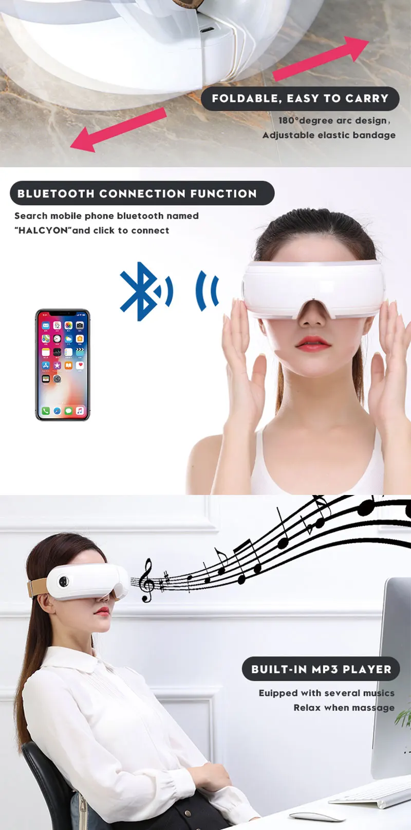 Hezheng High Frequency Vibration Simulated Eye Massager with  Large Capacity Lithium Battery