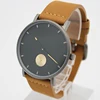 Most popular all black stainless steel genuine leather band unique blank face watches men wrist B2785-01