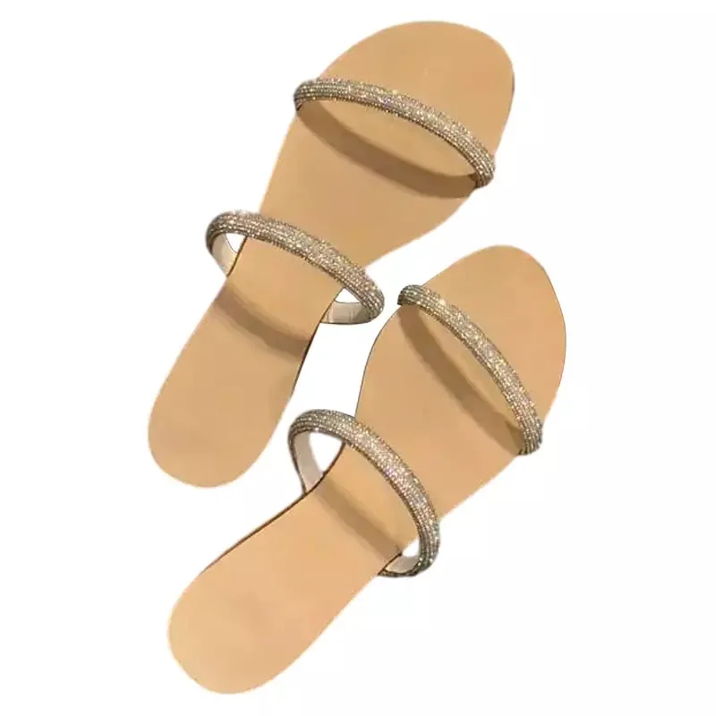 Sandalias Con Purpurina Para Mujer,Chanclas De Color Caramelo Ostentosas A  La Moda,Zapatos Planos Con Diamantes Para Playa Y Exteriores - Buy Verano  De 2021 De Las Mujeres Planas Sandalias De Diamantes De