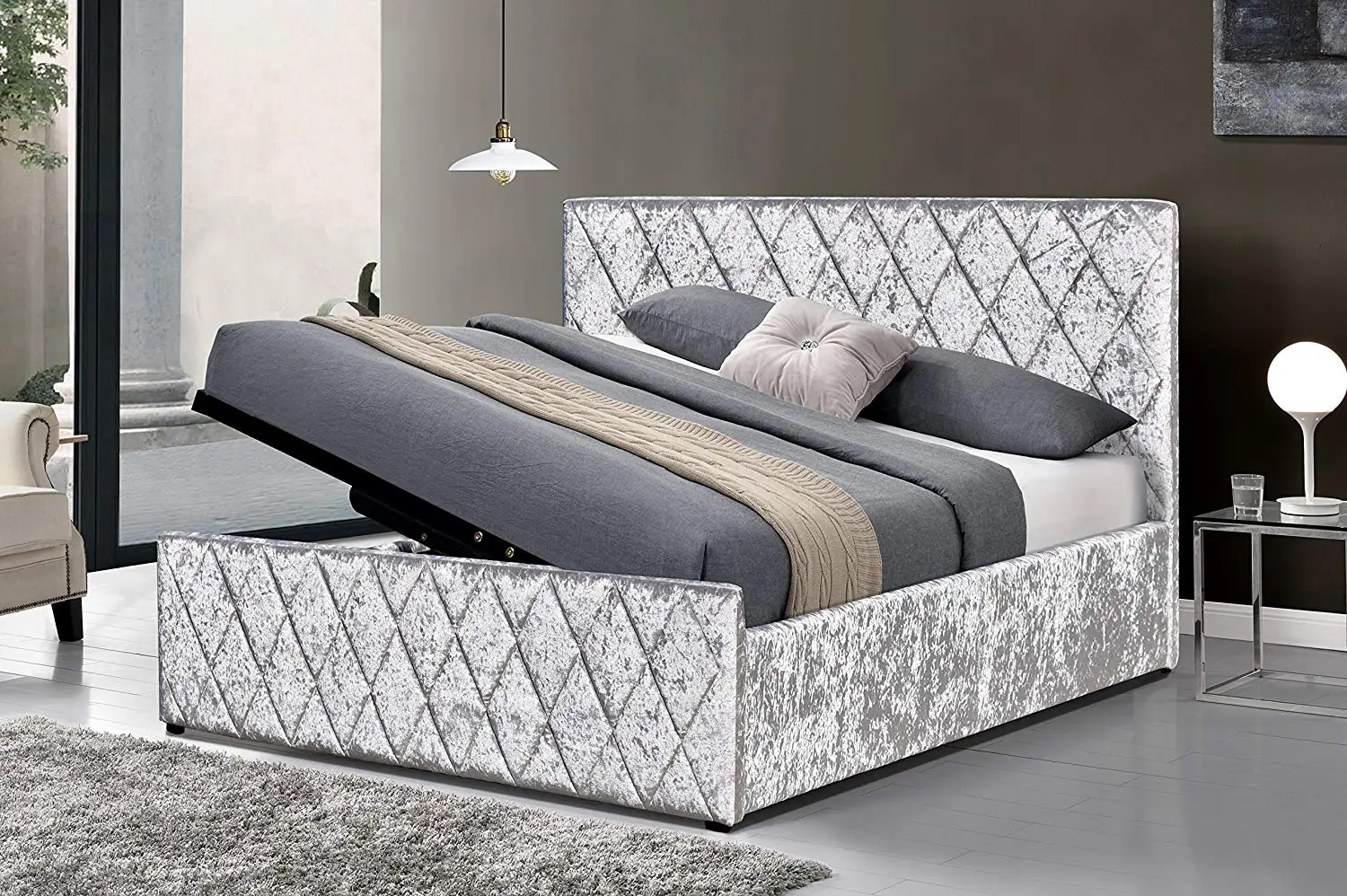 Furniture Hayden Crushed Velvet Side Lift Storage Ottoman Bed Frame ...