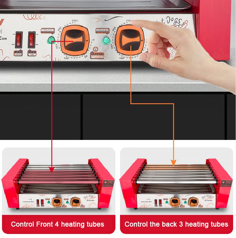 Hot Dog Commercial 7 Rollers Snack Equipment Red Electric Automatic Hot