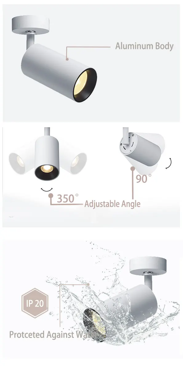 25W 30W LED IP20 COB CCC CE RoHS Adjustable Angle Track Light with Square Aluminum Black White Body
