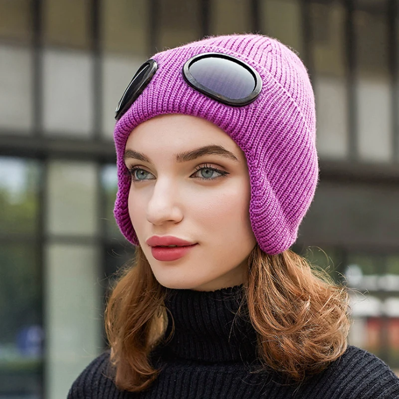Windproof Glasses Winter Cycling Thickening Thermal Hat Winter Knit Cap