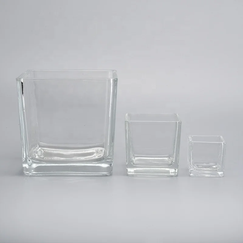 Square Glass Candle Jars With Different Surface decoration