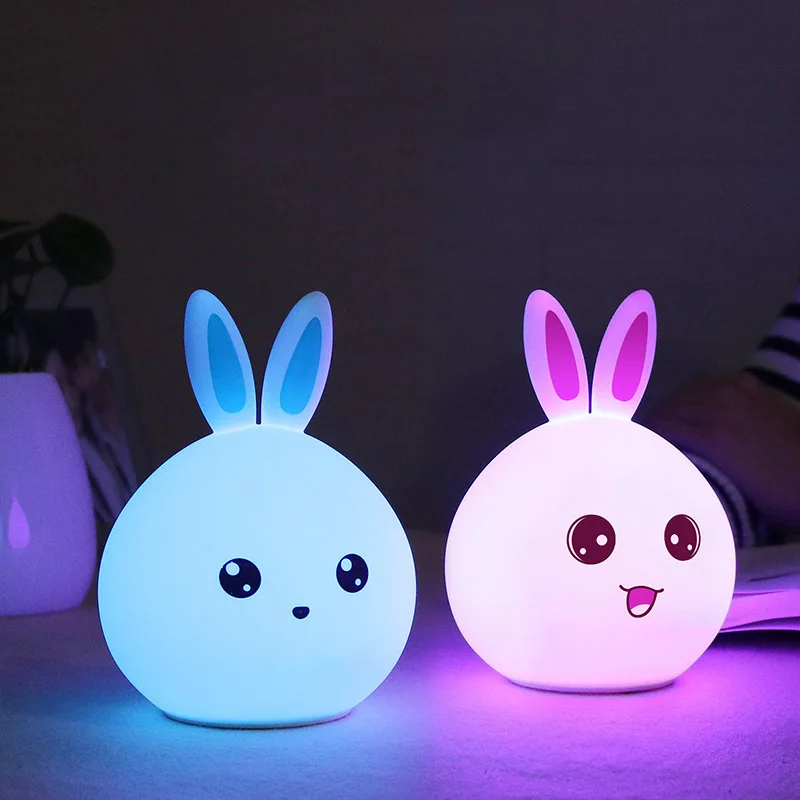 Colorful Rabbit LED Night Light Silicone Cartoon USB Charging New Year Gift  RGB Multicolor Touch Sensor For Baby Bedside Lamp