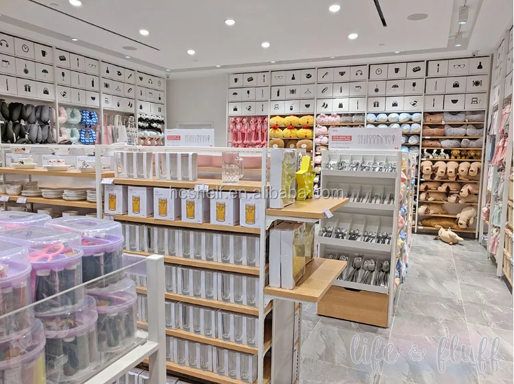 Fashion Modern Wooden And Metal Daiso Display Stand Miniso Display Rack