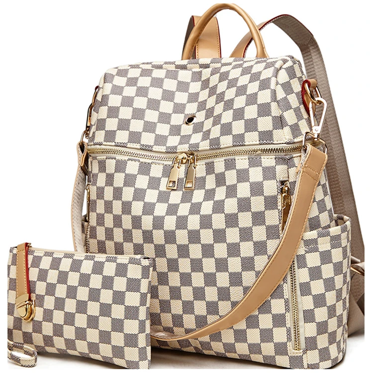 

Wholesale Fashion Backpack Plaid Capacity Zip Up Backpack Women Handbags Women Bags, 6 colors