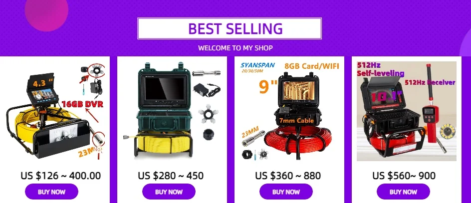 SYANSPAN Industrial Endoscope Location Sewer Pipe Inspection Camera Night Vision 512Hz Receiver/Locator DVR Data Storage 1-Year details