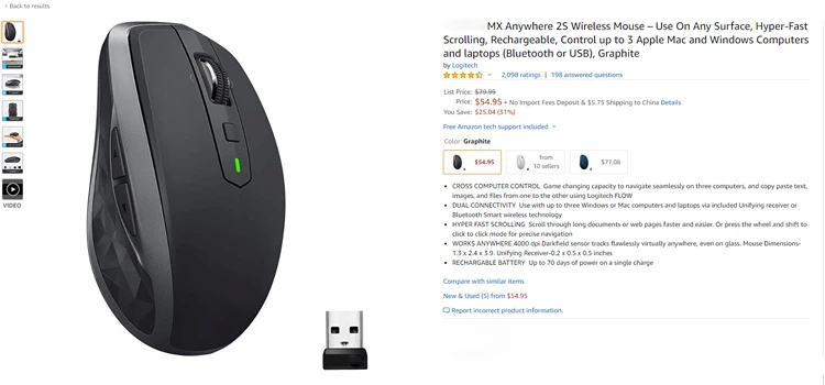 Logi мышка беспроводная как подключить Mx Anywhere 2s 2.4ghz Wireless Mouse Multi-device Rechargeable Blue Tooth Gaming